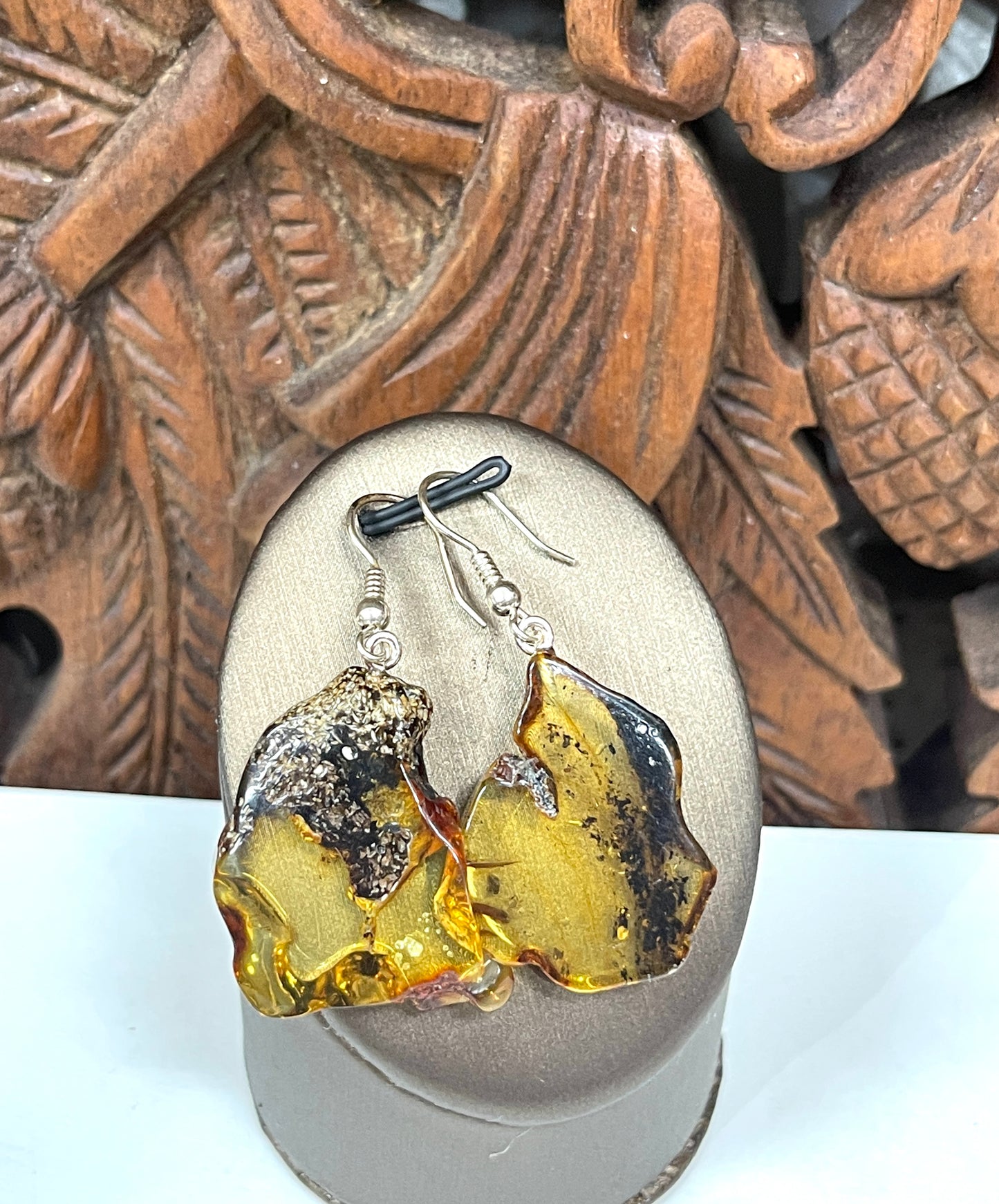 Natural Baltic Amber Slice Earrings