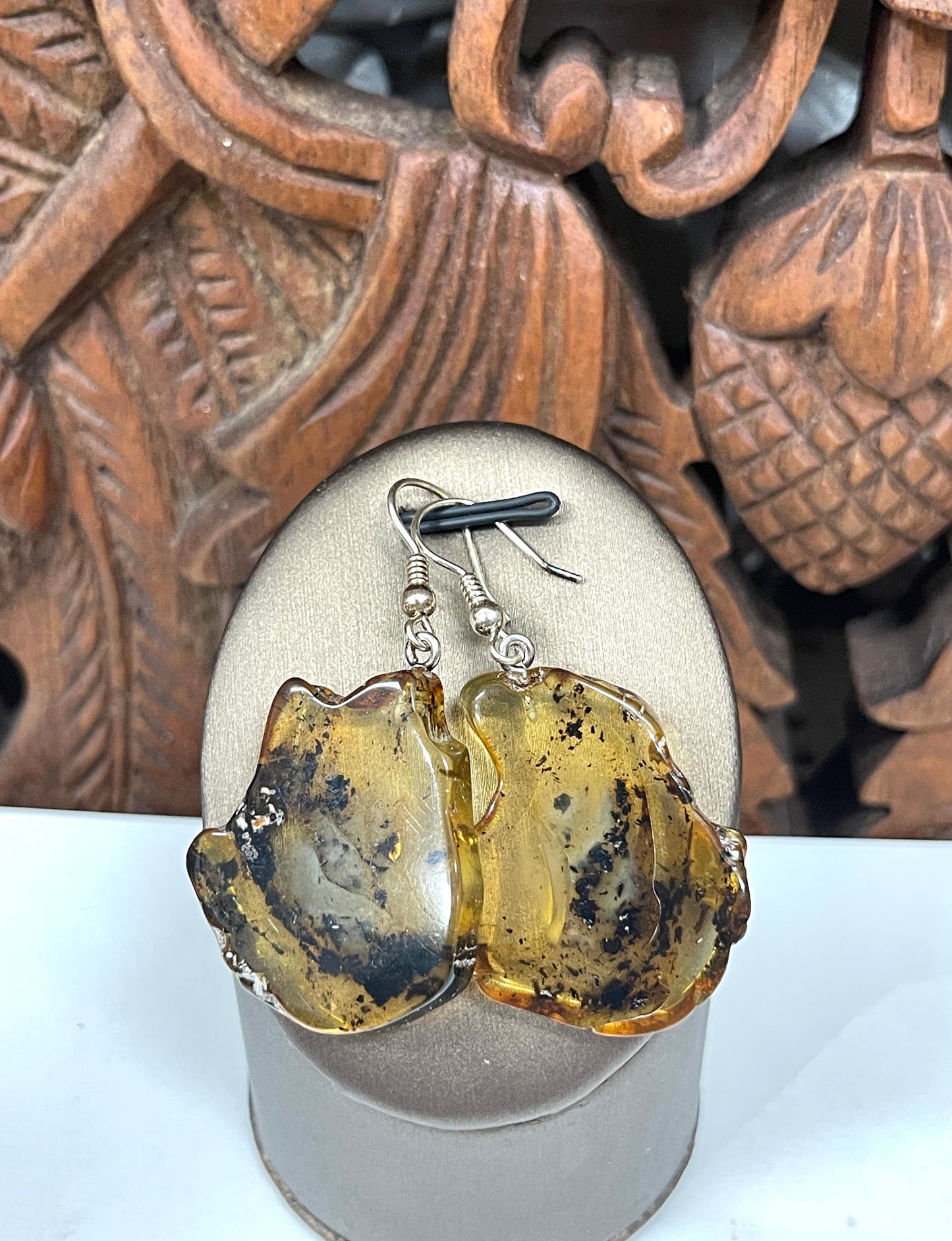 Natural Baltic Amber Slice Earrings