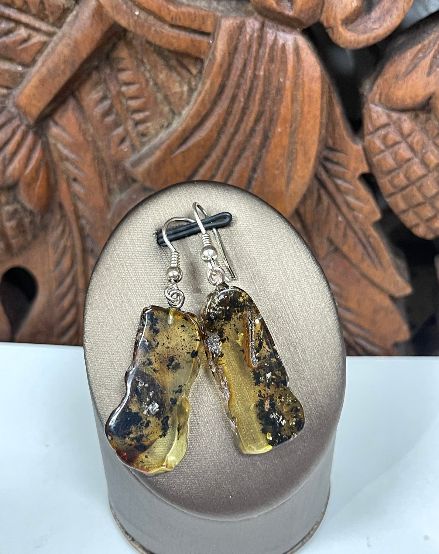 Natural Baltic Amber Slice Earrings