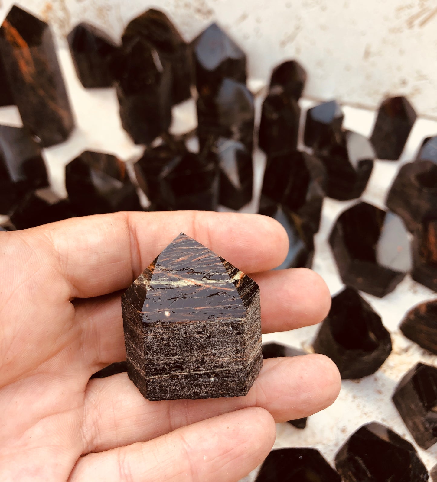 Rare Black Tourmaline Semi Polished Points