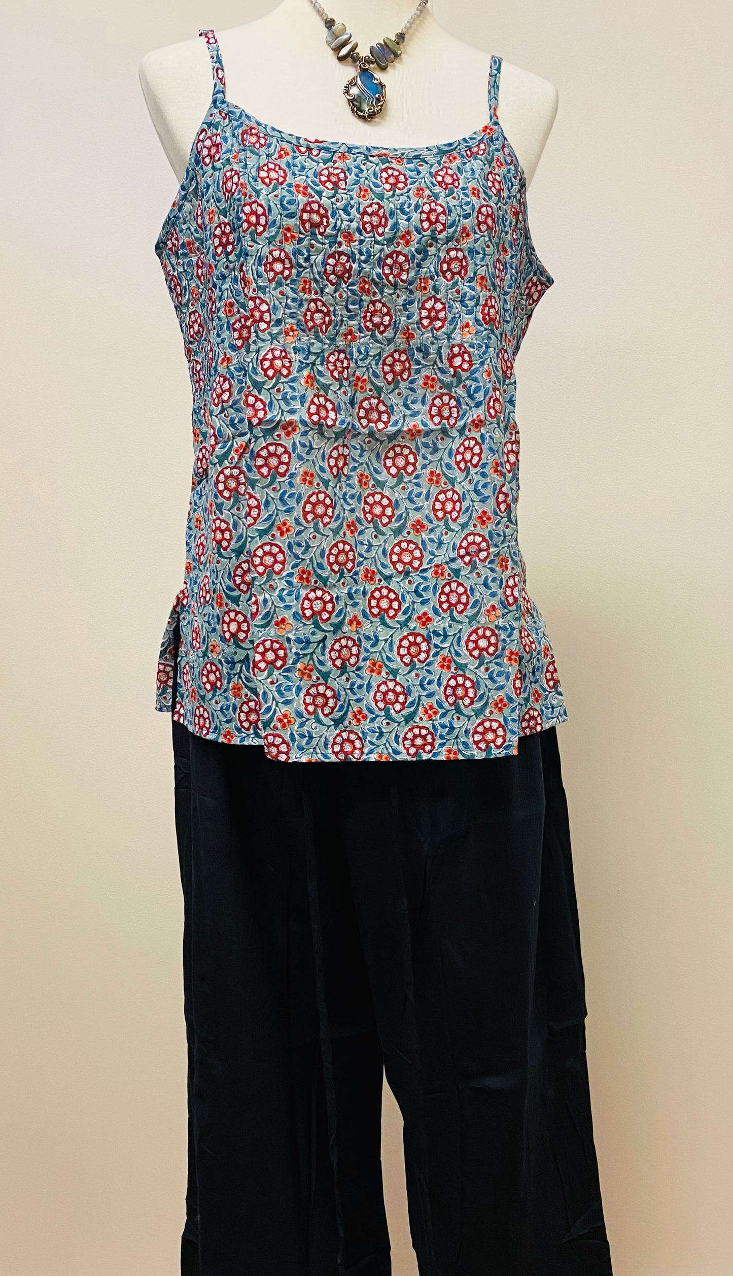 Hand Block Print Cotton Tank Top with pleated detail on top - 4 Patterns Available