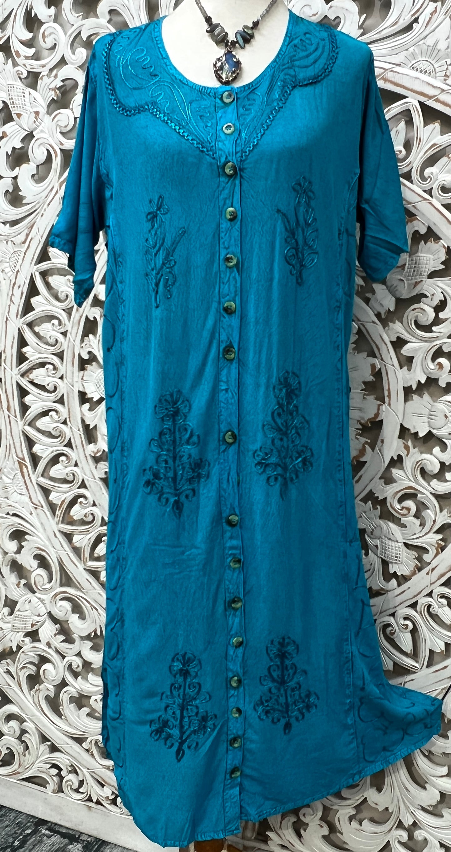 Long Embroidered Button up Dress