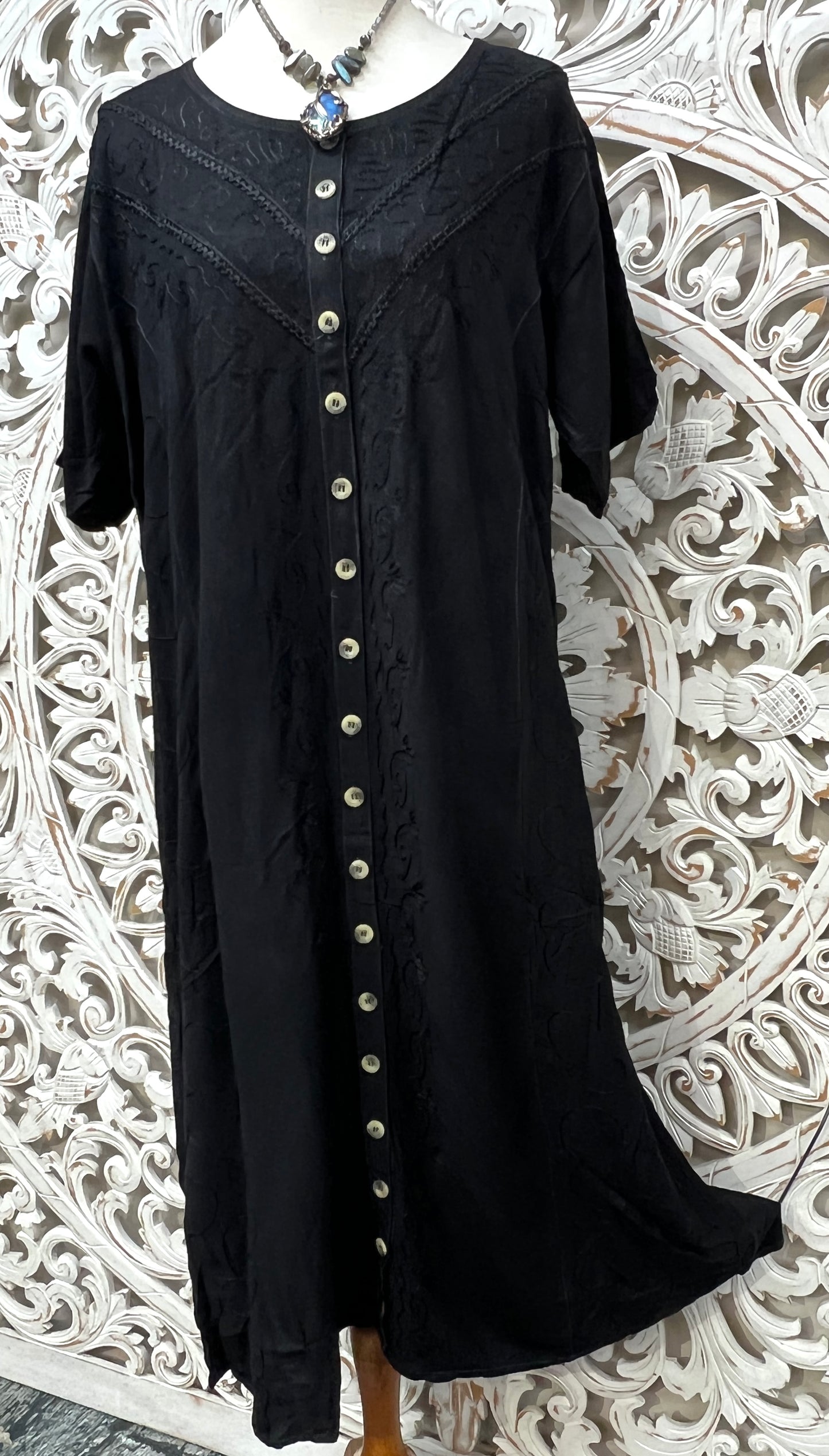 Long Embroidered Button up Dress