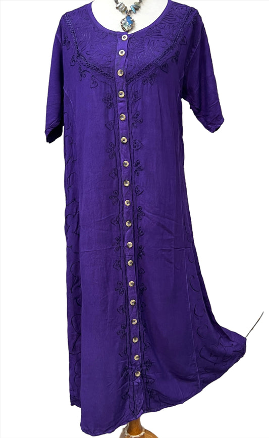 Long Embroidered Button up Dress