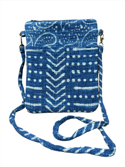 Natural Indigo Block Print Passport Bag