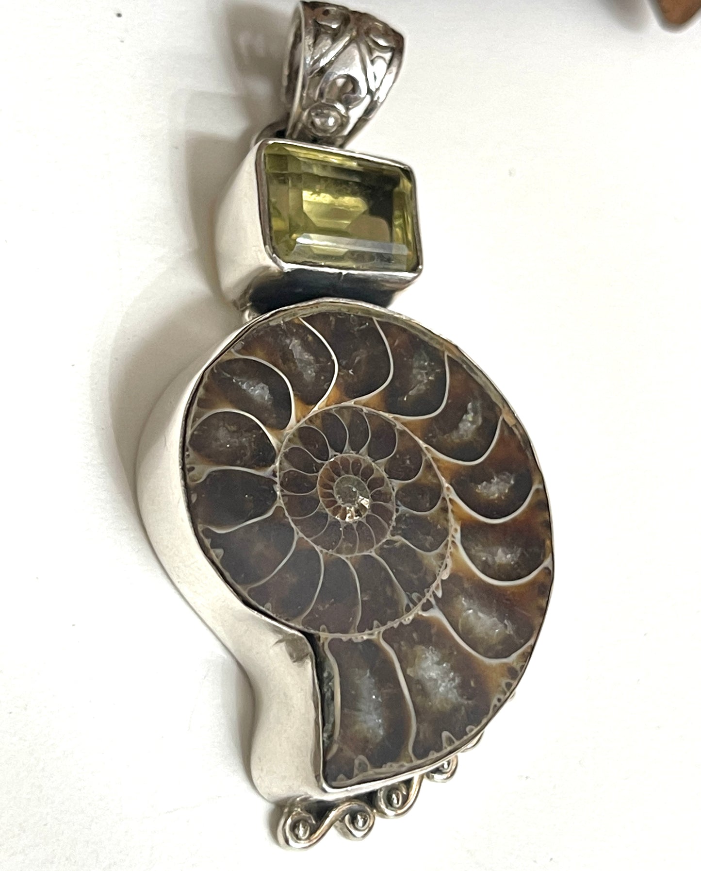 Sterling SIlver Ammonite & Citrine Pendant