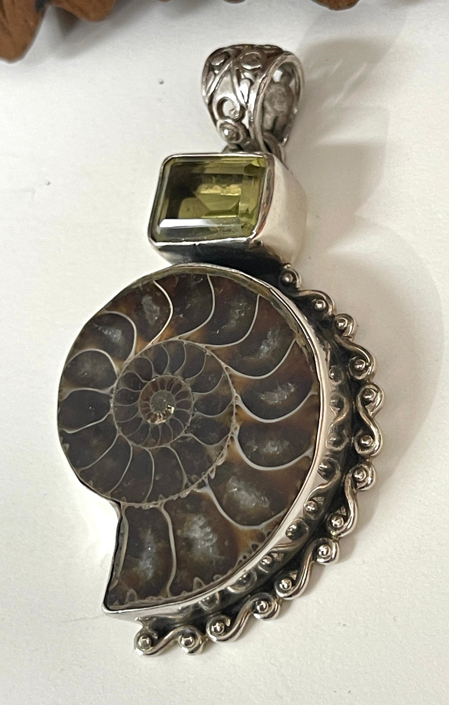 Sterling SIlver Ammonite & Citrine Pendant
