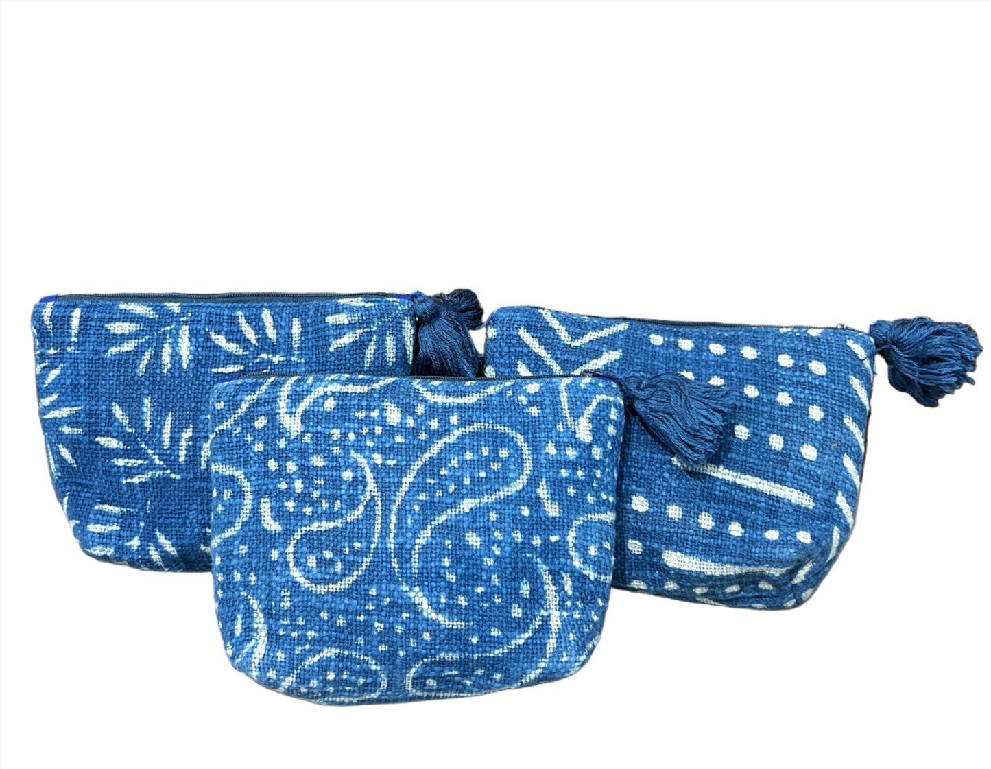 Natural Indigo Block Print Zipper Pouch