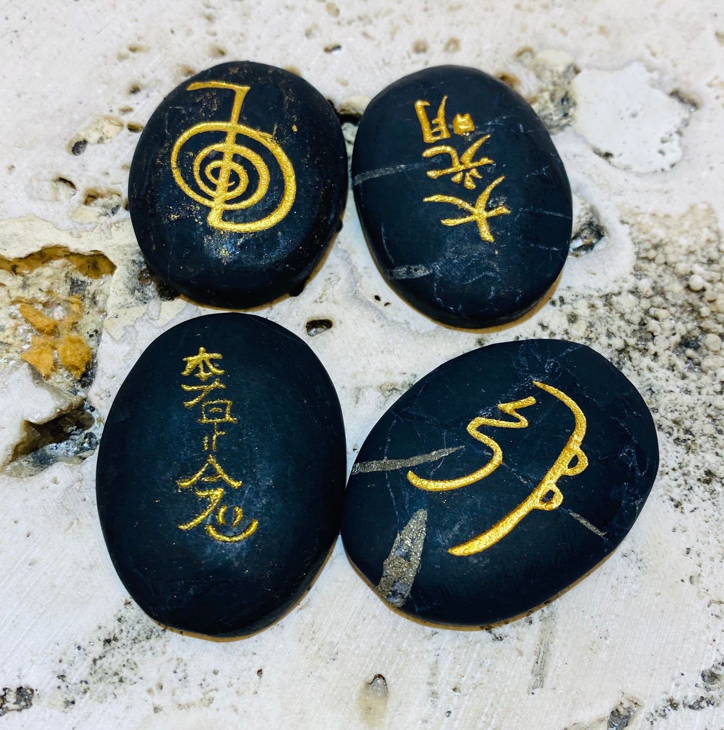 Set of 4 Hand Engraved Reiki Symbol Stone for body workers - Available in 5 stones