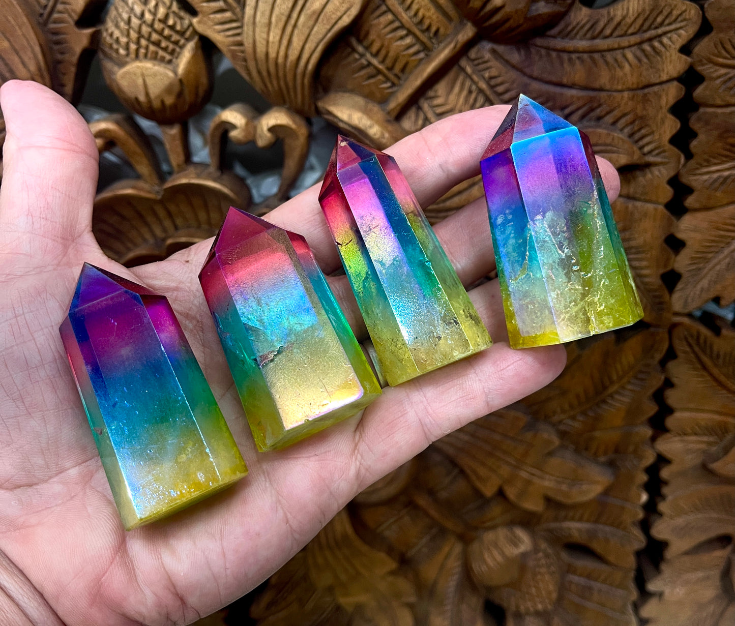 Rainbow Aura Quartz Crystal Towers