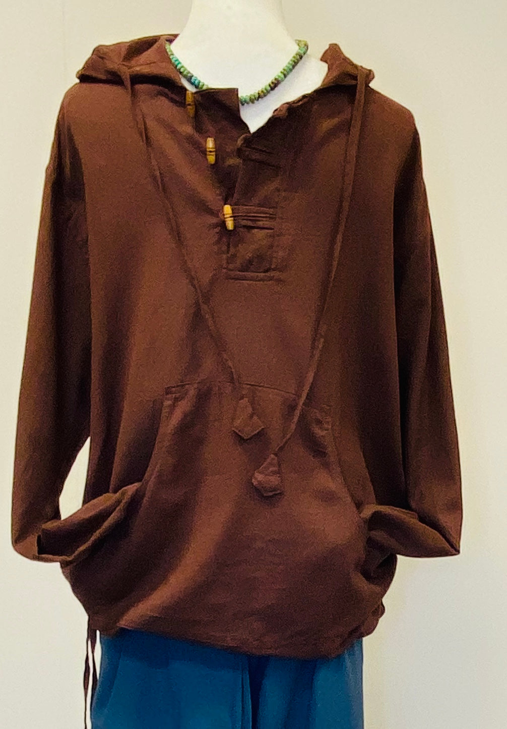 Mens 100% Hemp Long sleeve Hoodie with Chinese buttons