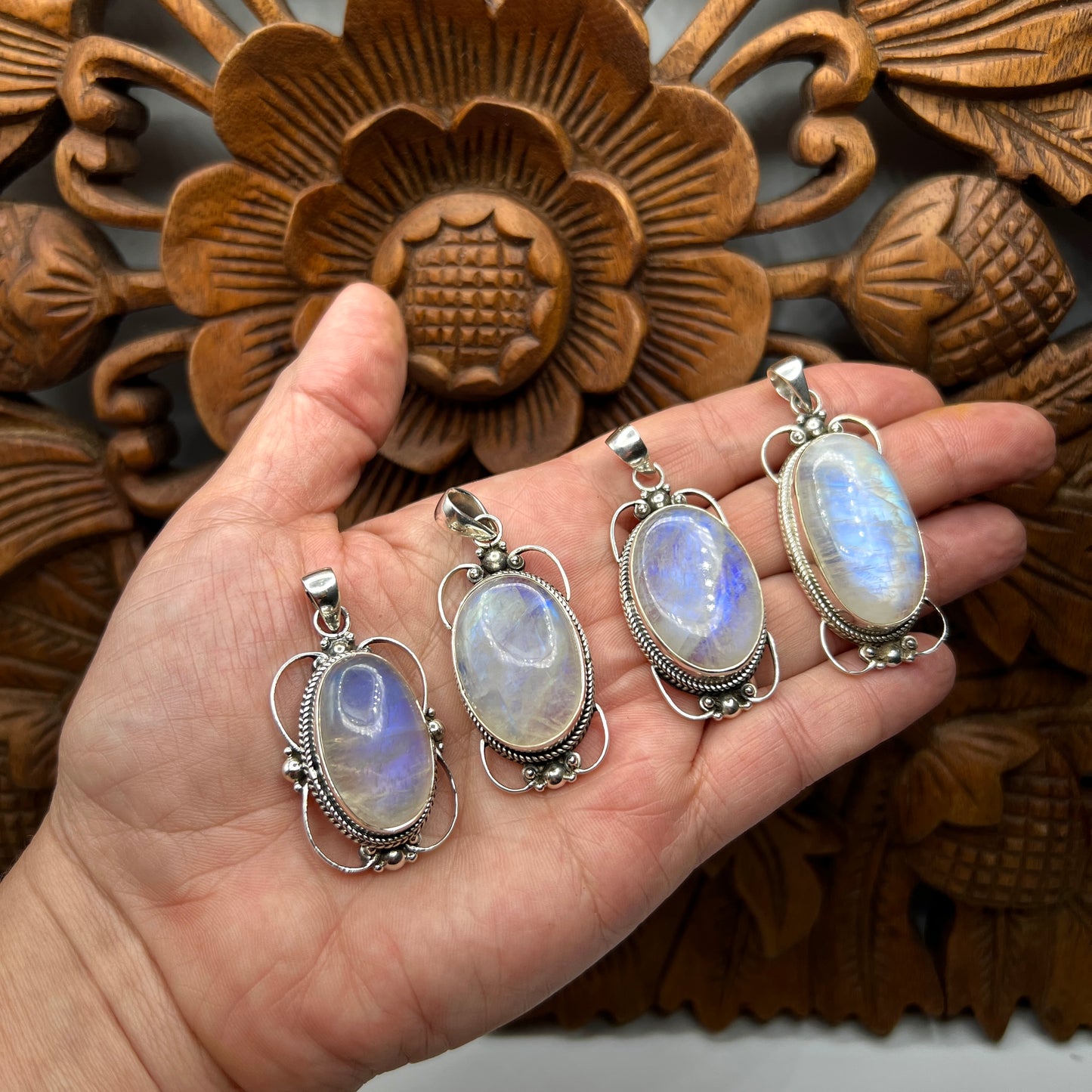 Large Victorian Mirror Moonstone Pendants