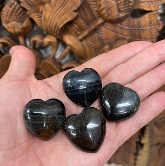 Blue Tigers Eye Pocket Hearts from Africa