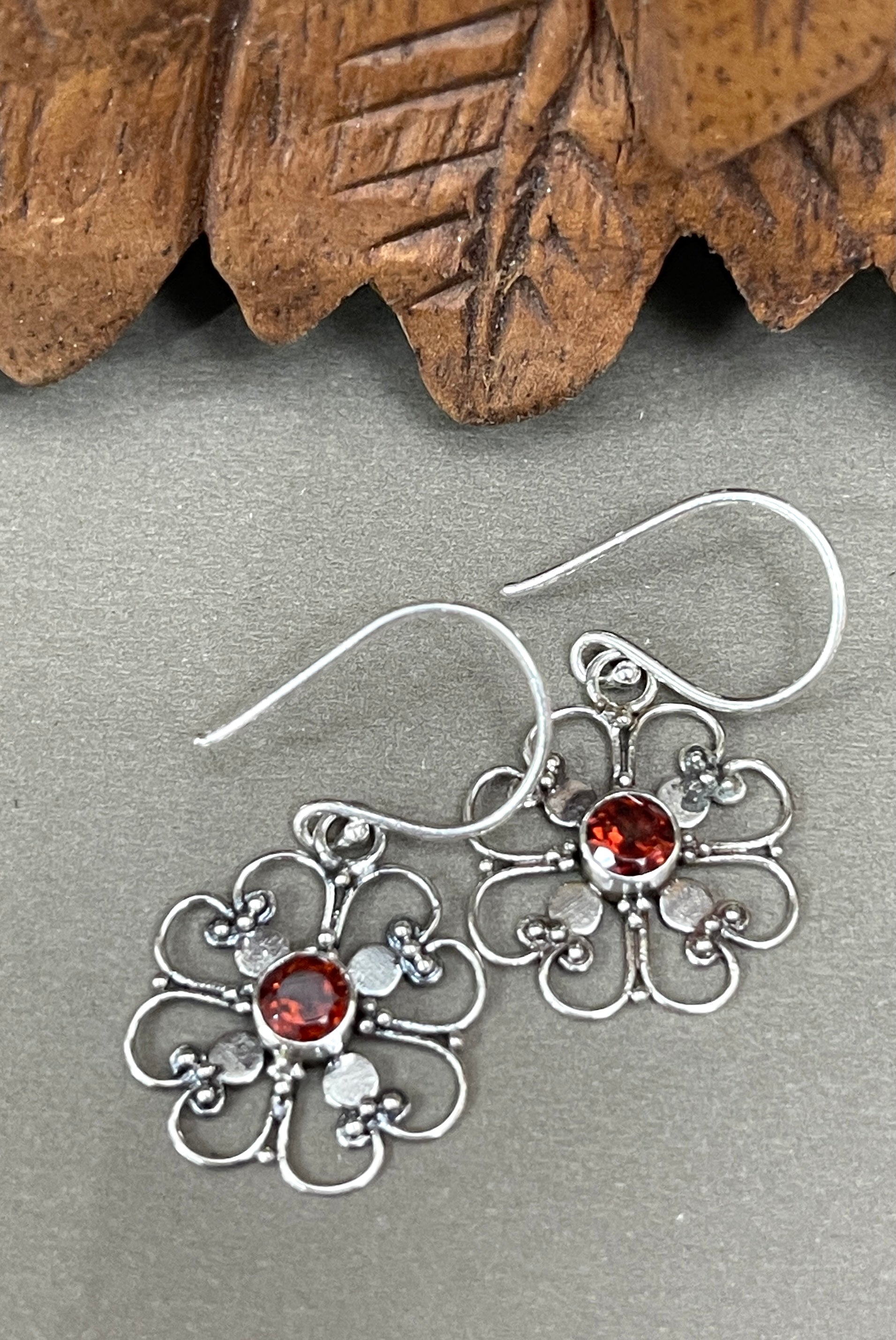 Vintage sterling buy Balinese Garnet earrings