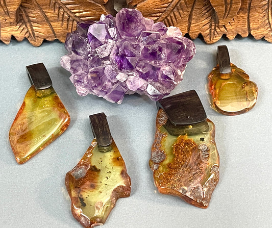 Amber and Horn Pendants