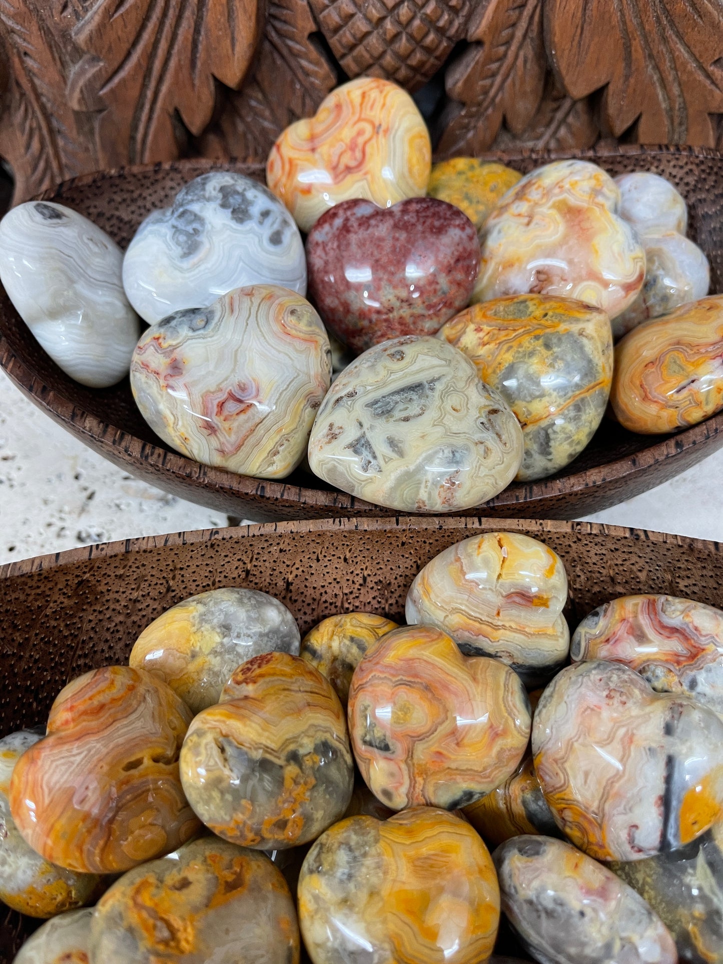 Yellow Crazy Lace Agate Hearts