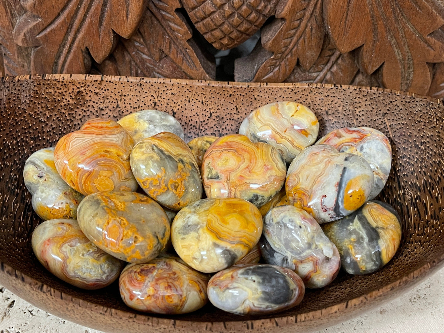 Yellow Crazy Lace Agate Hearts