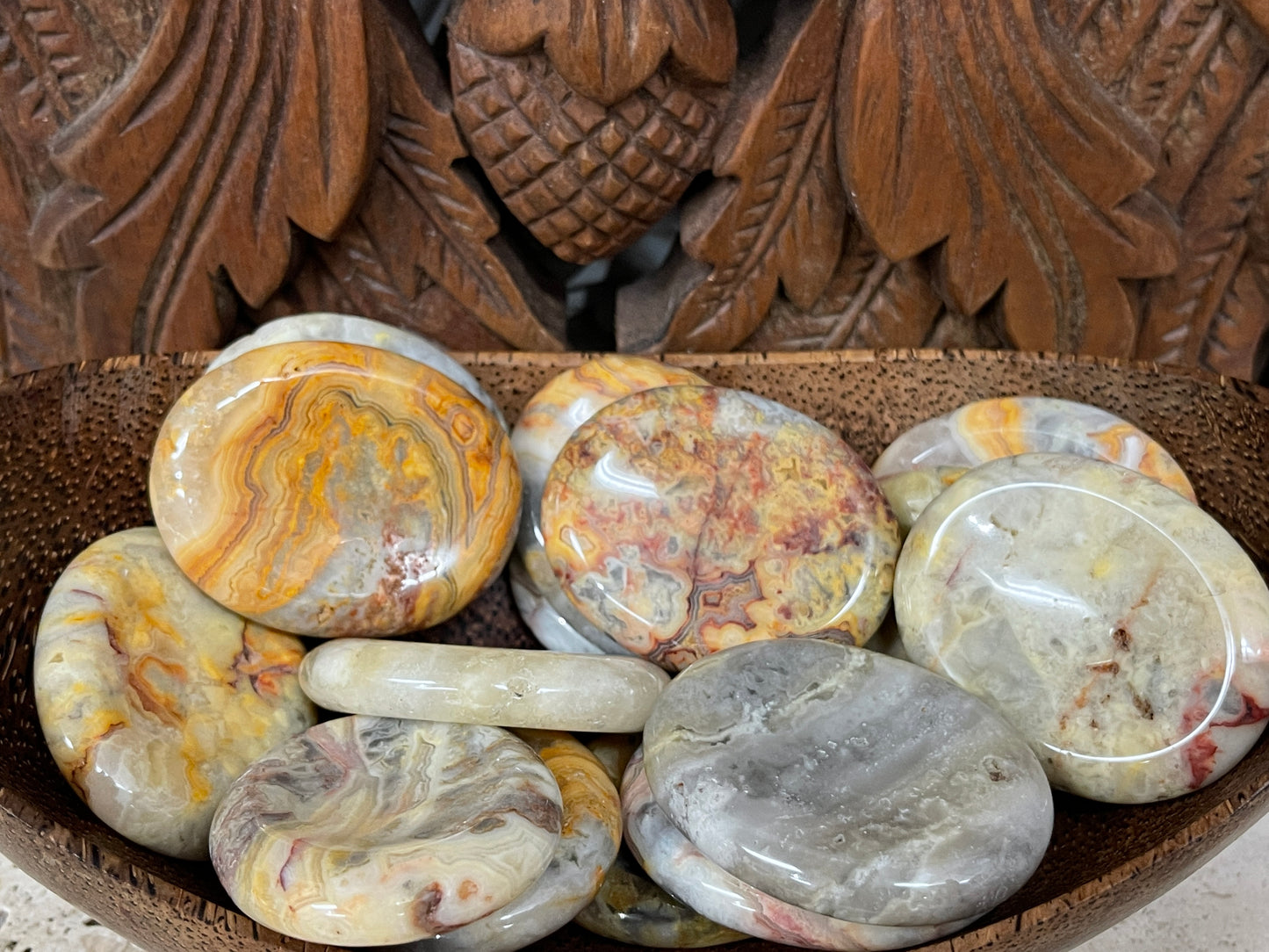 Yellow Crazy Lace Agate Worry Stones