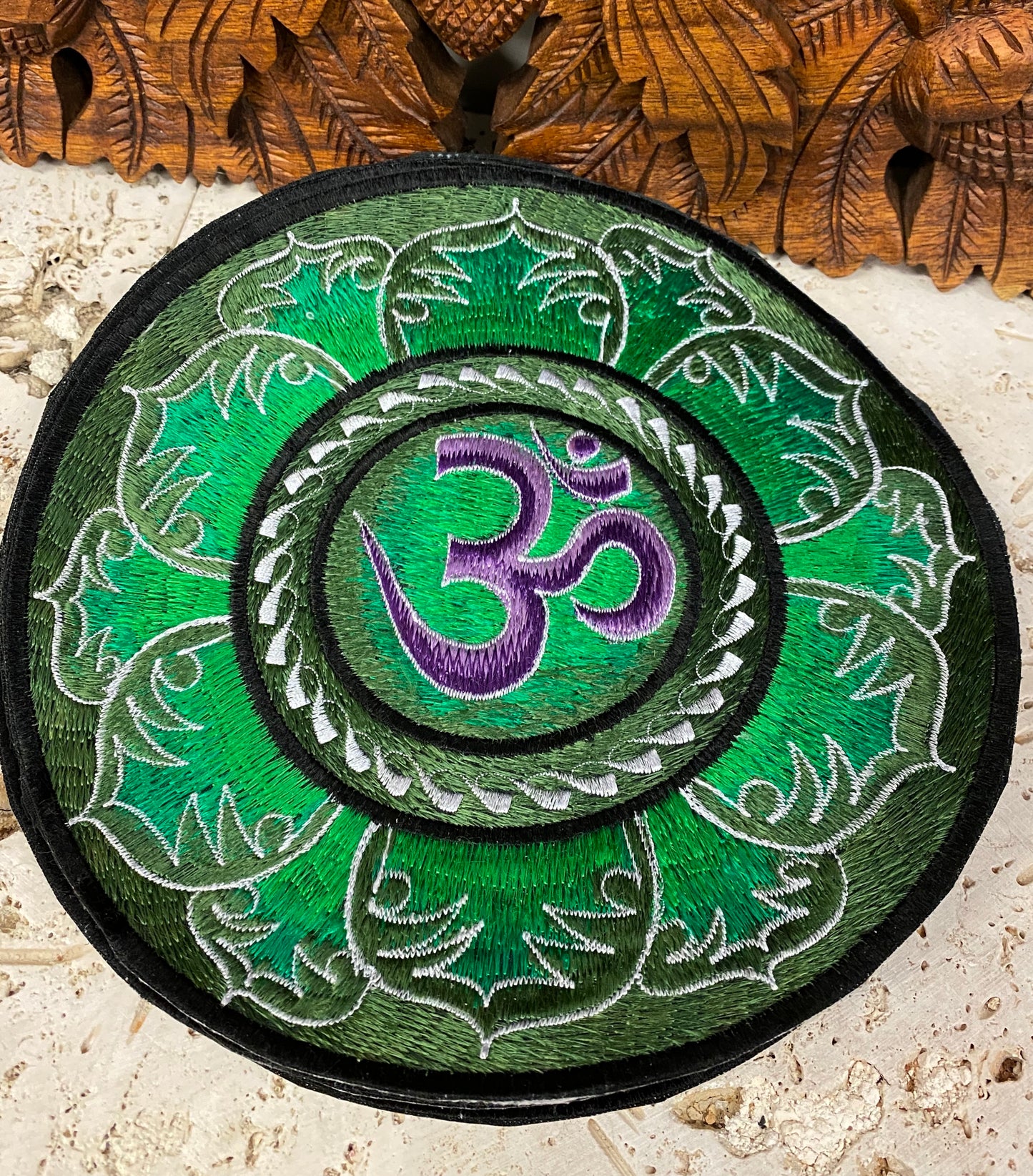 Handmade Green Om Mandala Embroidered Patches