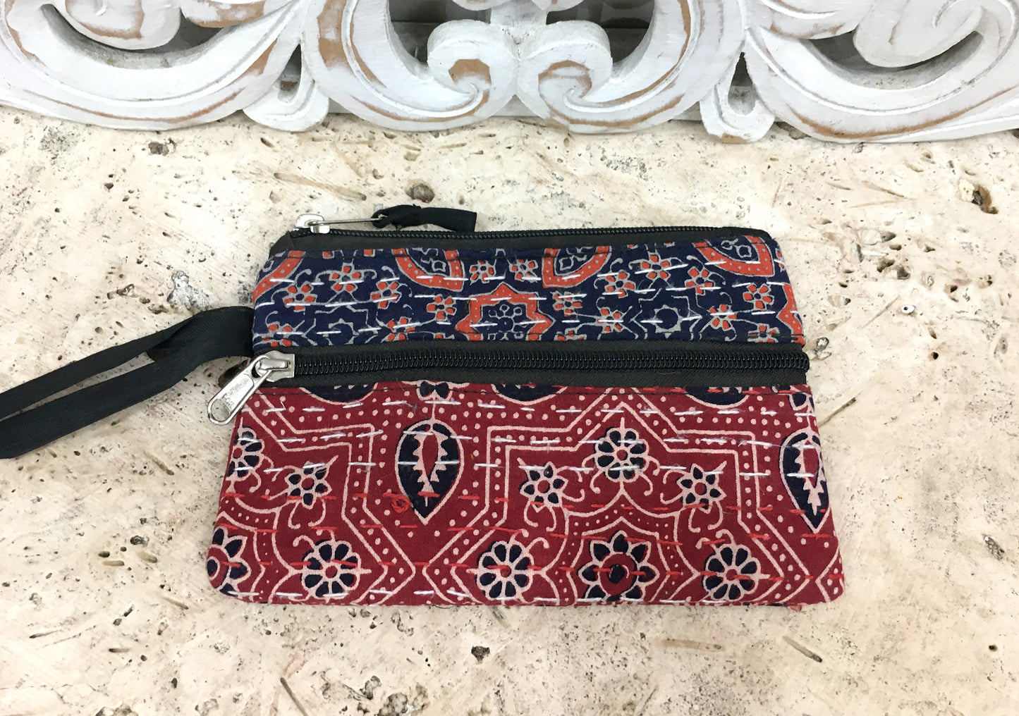 Block Print Kantha Medium Coin/Make-up Bag