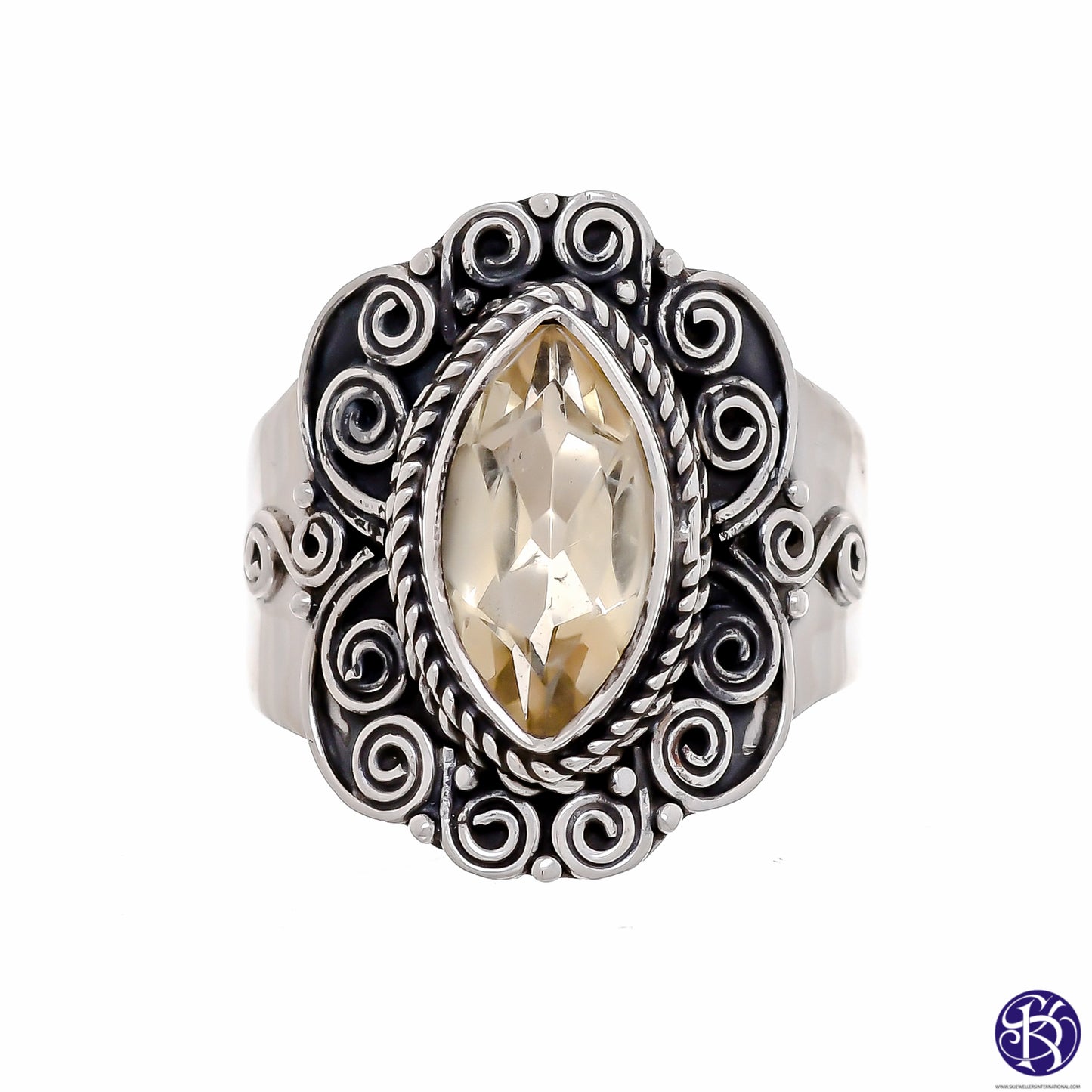 Sterling Silver Marquise cut Spiral ring - Available in 8 Stones