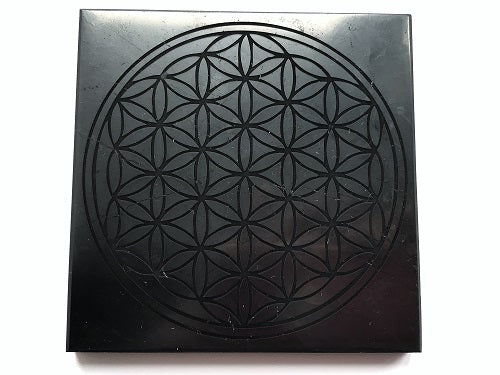 Etched Shungite Crystal or Phone Charging tiles 4" x 4" Flower of Life
