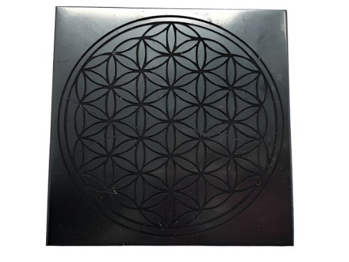 Etched Shungite Crystal or Phone Charging tiles 4" x 4" Flower of Life