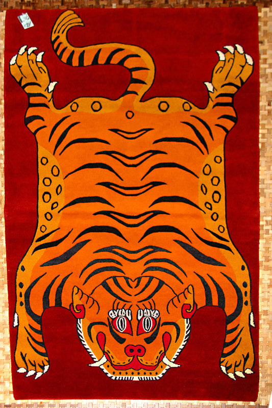 Hand Loomed Wool Tiger Area Rug From Nepal