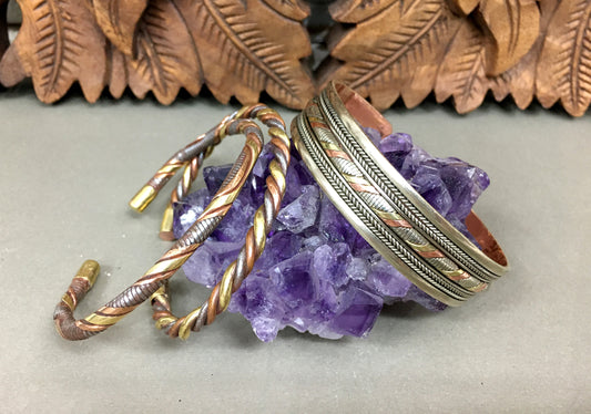 Hand made Brass, Copper & Steel Twisted Cuff Bracelets