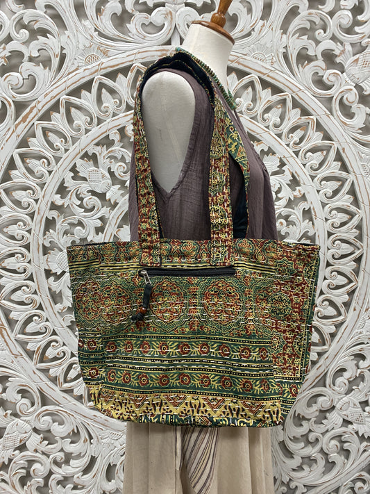 Rajasthani print Hand Stitched Kantha Cotton Shoulder Bags - Available in 8 Colors