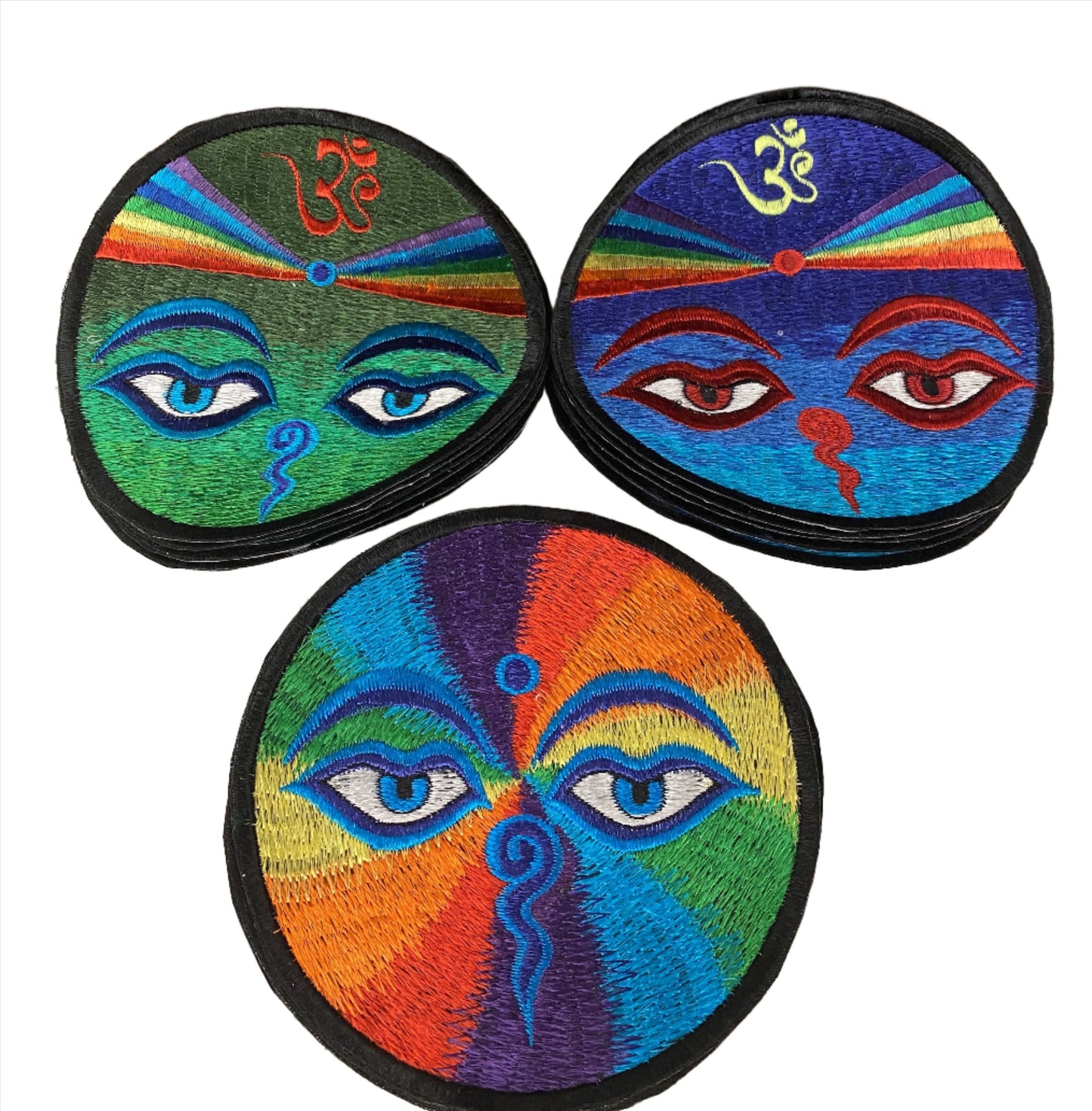 Handmade Embroidered Eyes of Buddha Rainbow Patches