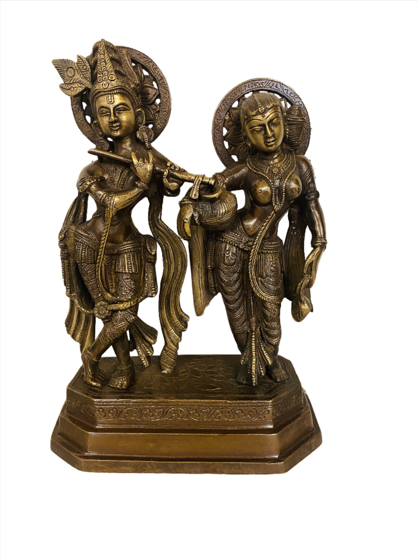 Hand Finished Brass Krishna and Radha Statue --30cm x 23cm