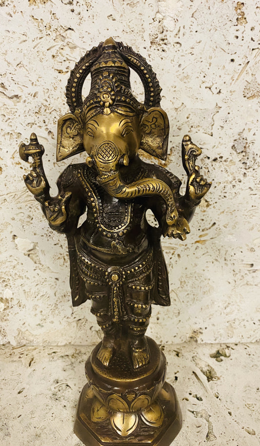Hand Finished Brass Ganesh Statues - Remover of Obstacles 36cm x 16cm