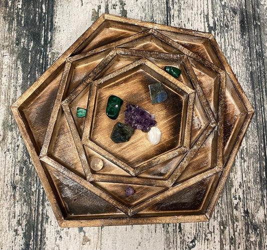 Arbesia Wood Mandala table display for your Crystal Collection! 20"