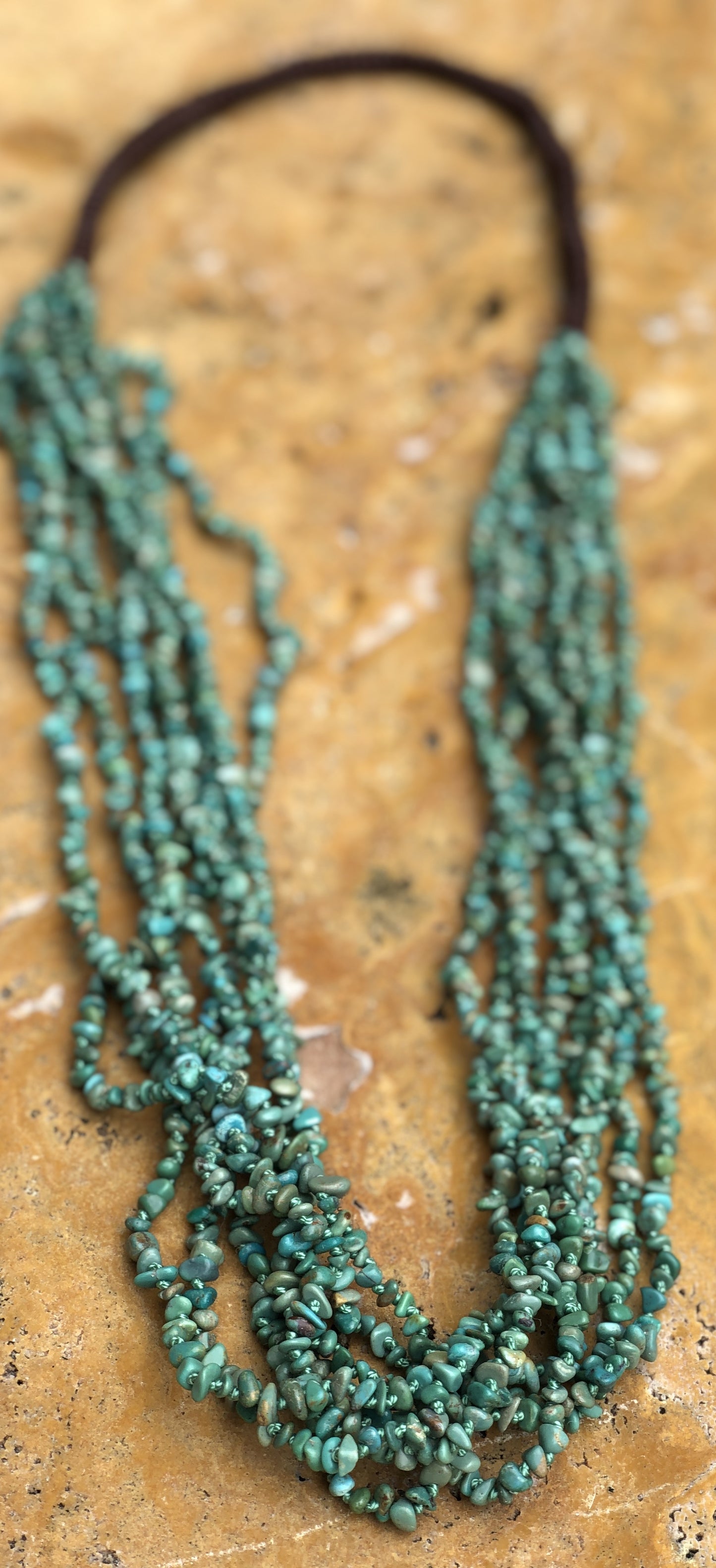 Hand knotted 8 strand Natural Turquoise Chip Necklace