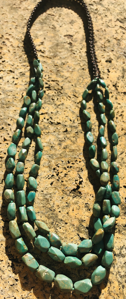 Triple Strand Natural Turquoise Necklace