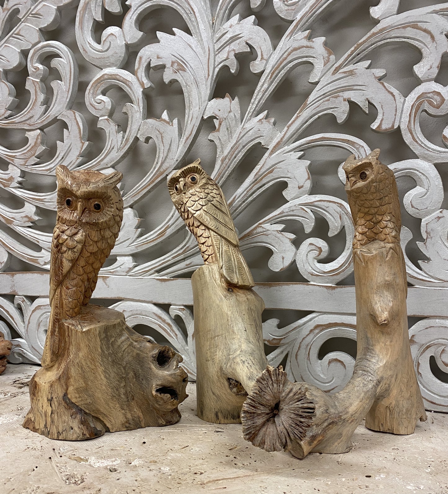 Parasite Perched Wood Owl Carving