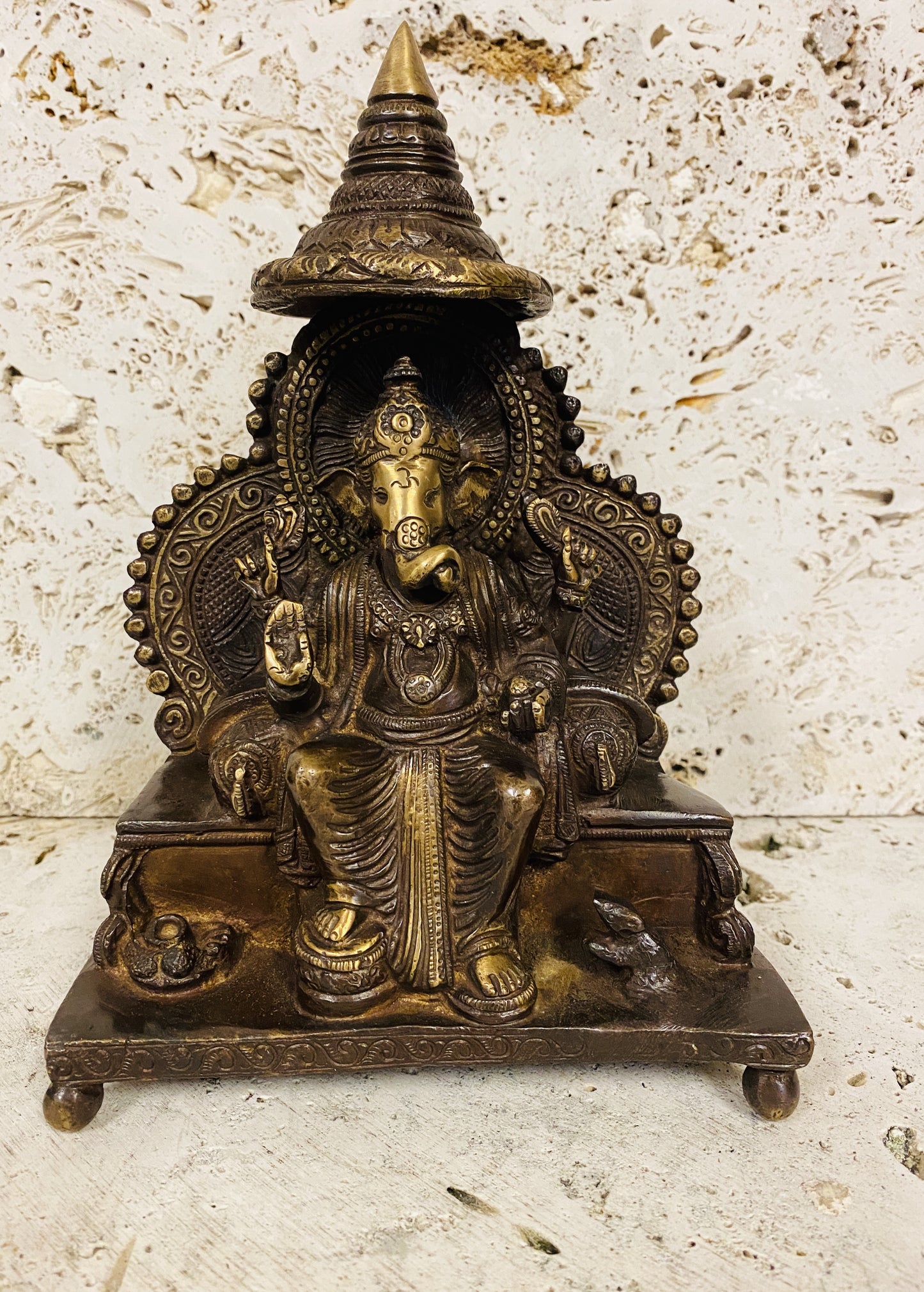 Hand Finished Brass Ganesh Statues - Remover of Obstacles 22cm x 15cm