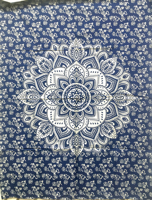 Hand printed Gold/Silver print Mini Floral Mandala Fabric Poster Tapestries - 8 Variations available