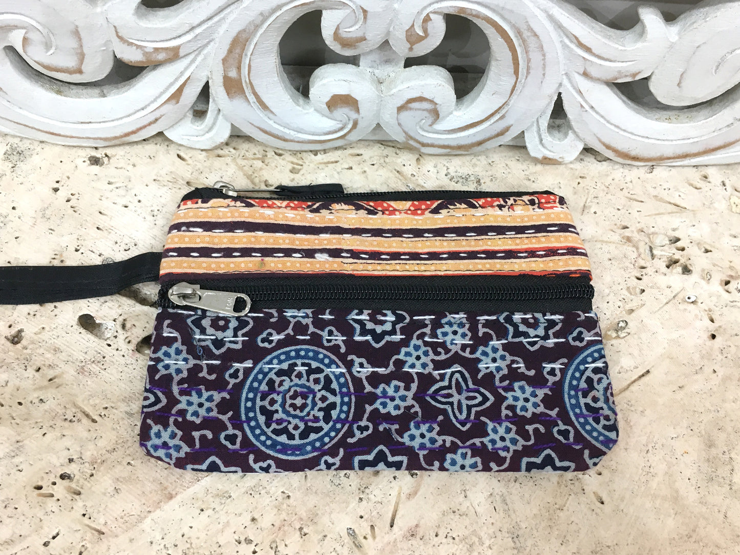 Block Print Kantha Medium Coin/Make-up Bag