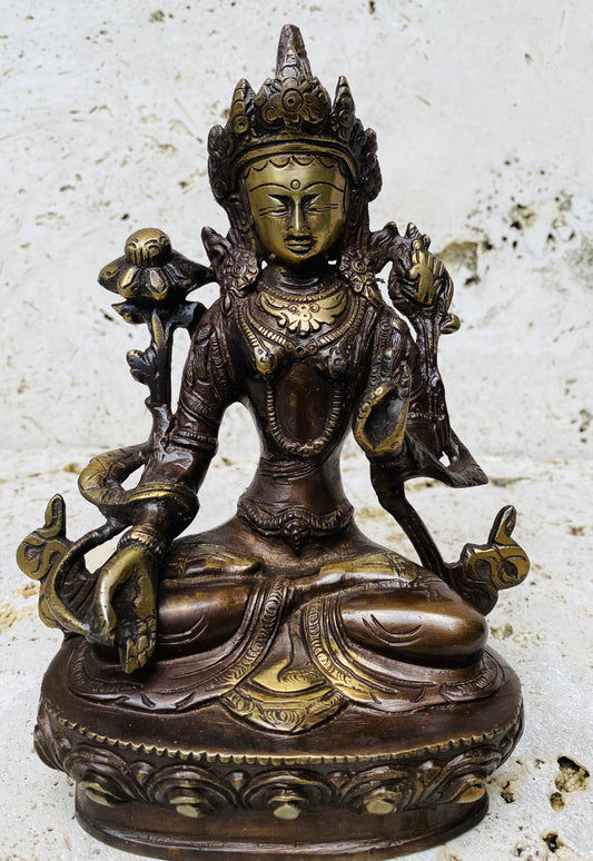 Hand Finished Brass White Tara Statues - Goddess of Healing 21cm x 15cm