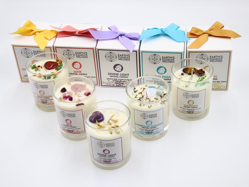 Earth's Elements Natural Soy Candles with Gemstones & Crystals - Available in 5 Scents