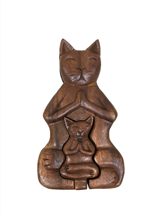 Meditation Cat with Baby Puzzle Box