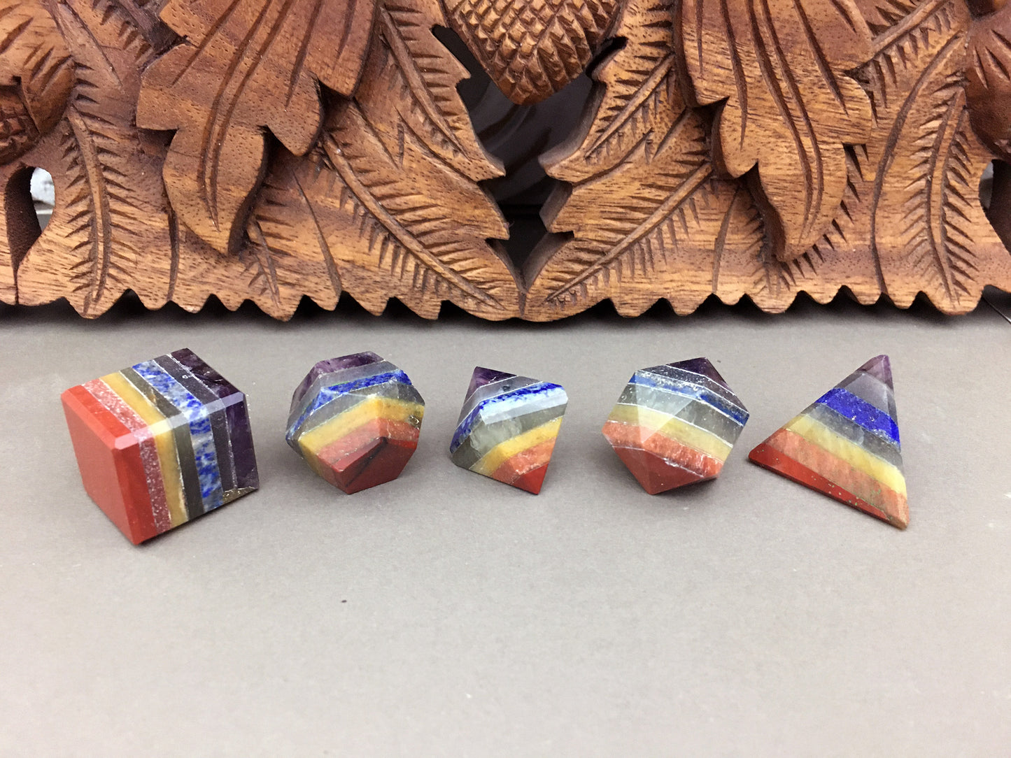 Set of 5 Gemstone Chakra Platonic Solids Shapes