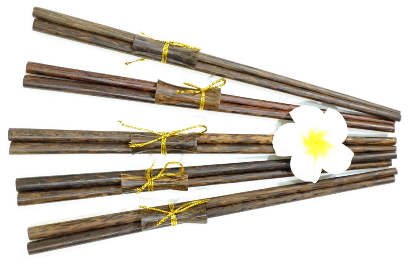Coconut Wood Chopstick Gift Set of 5 with table setting holders