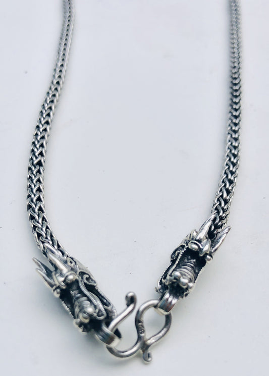Sterling Silver Double Dragon Head Necklace 17"-19"