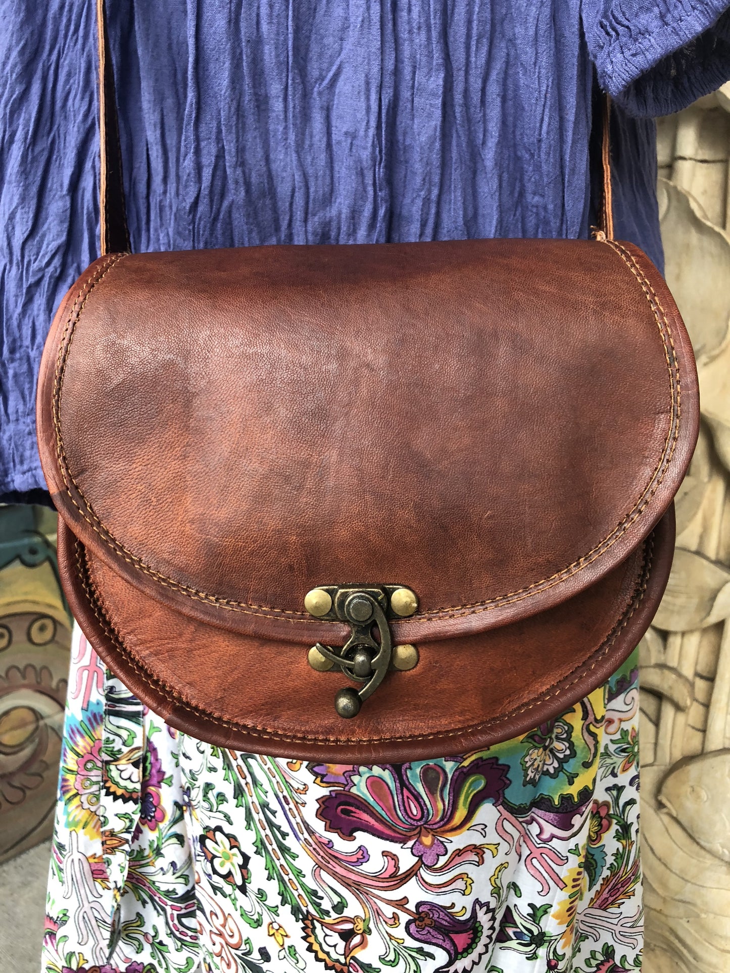 Hand Made Camel Leather Round Purse w/ Swing Clasp