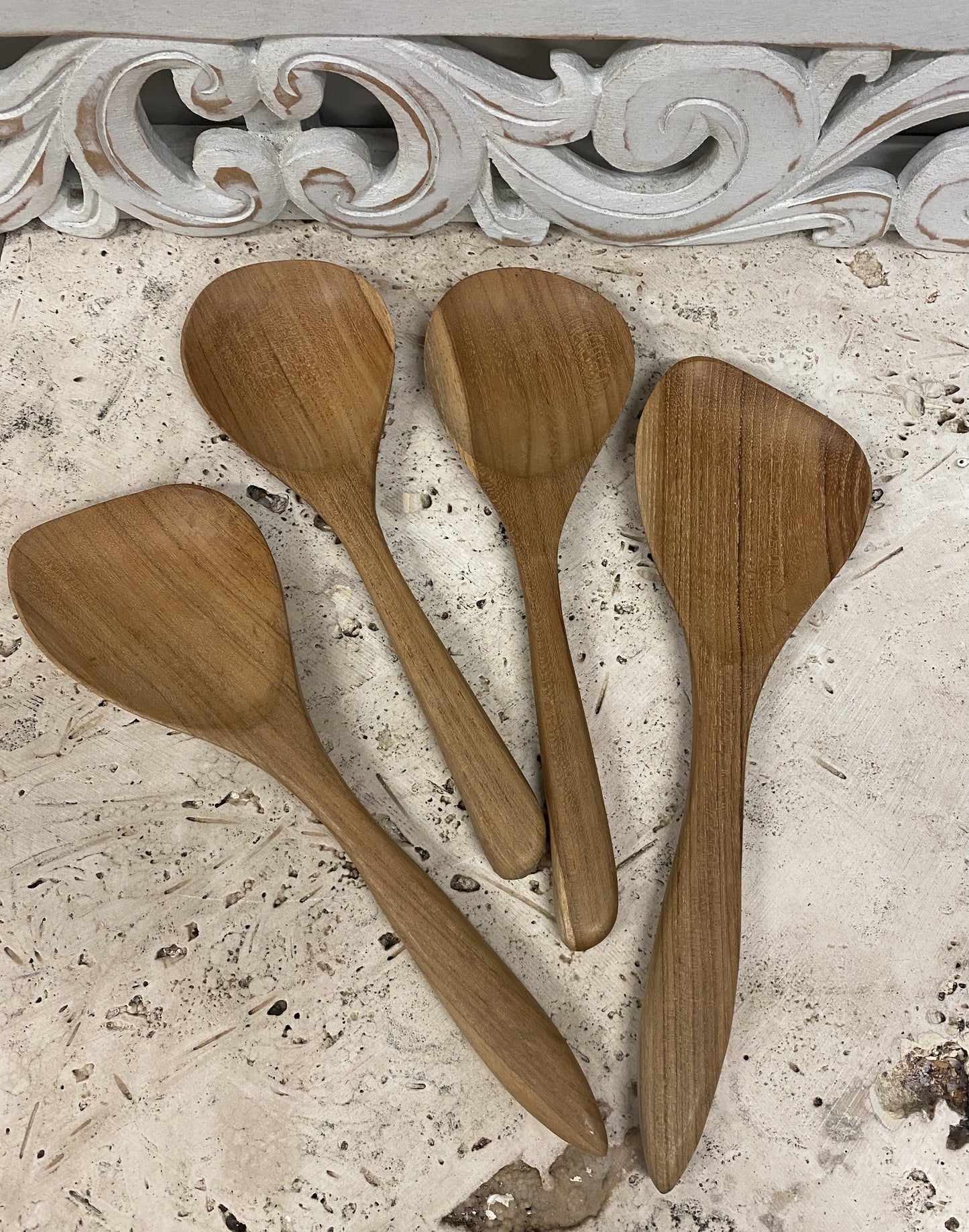 Hand Carved Teak Wood Freeform Rice Serving Spoon 11"