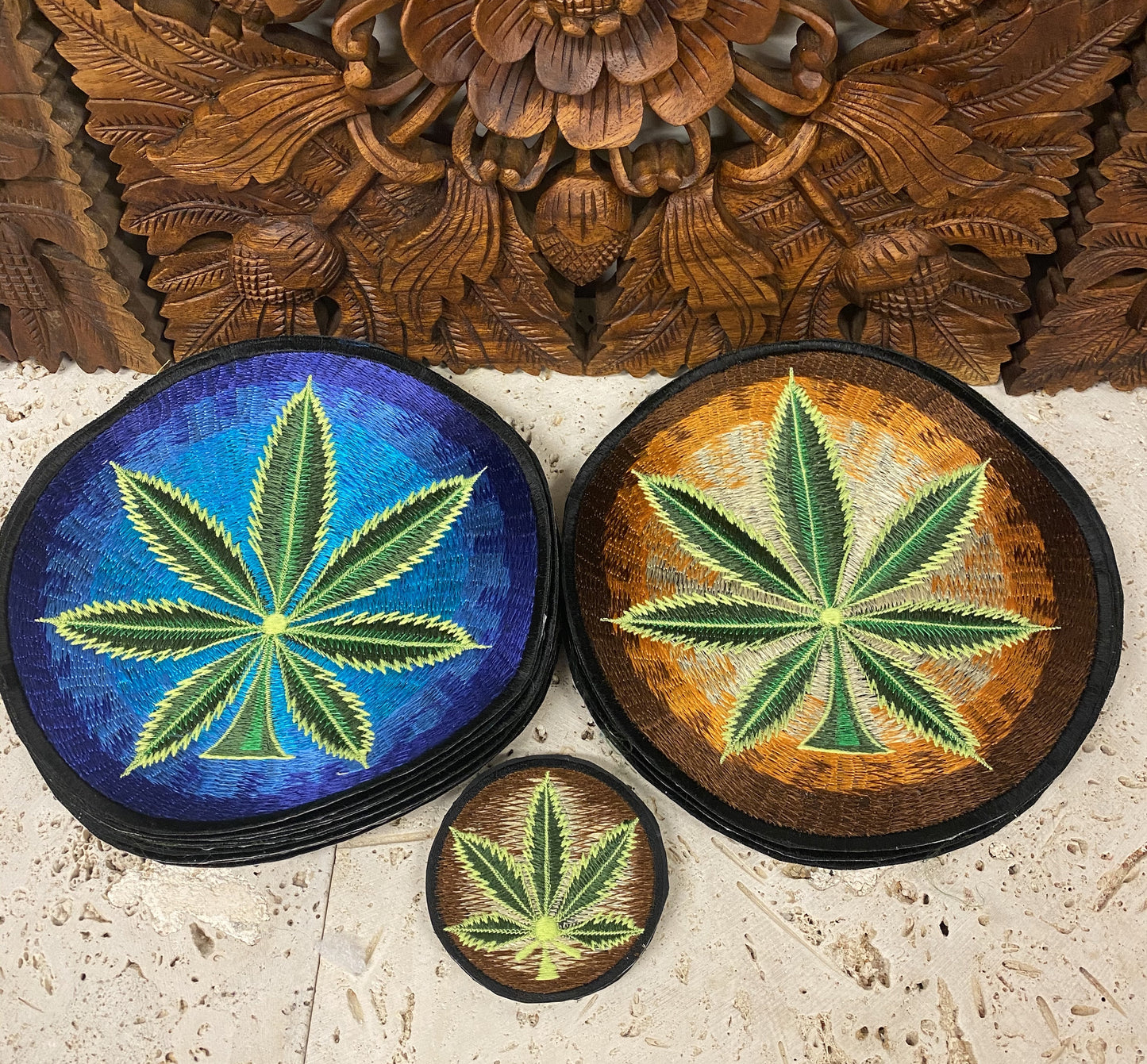 Handmade Embroidered Cannabis Leaf Patches