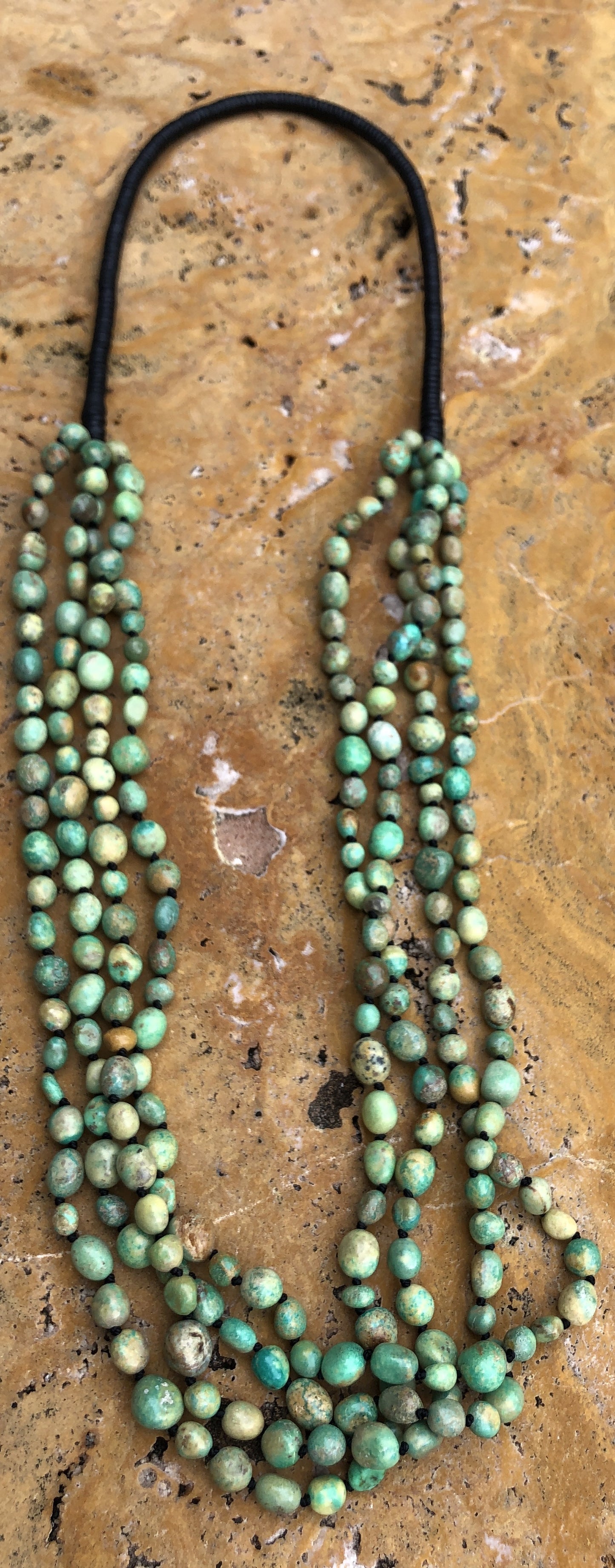 Hand knotted 4 strand Natural Green Turquoise Nugget Necklace